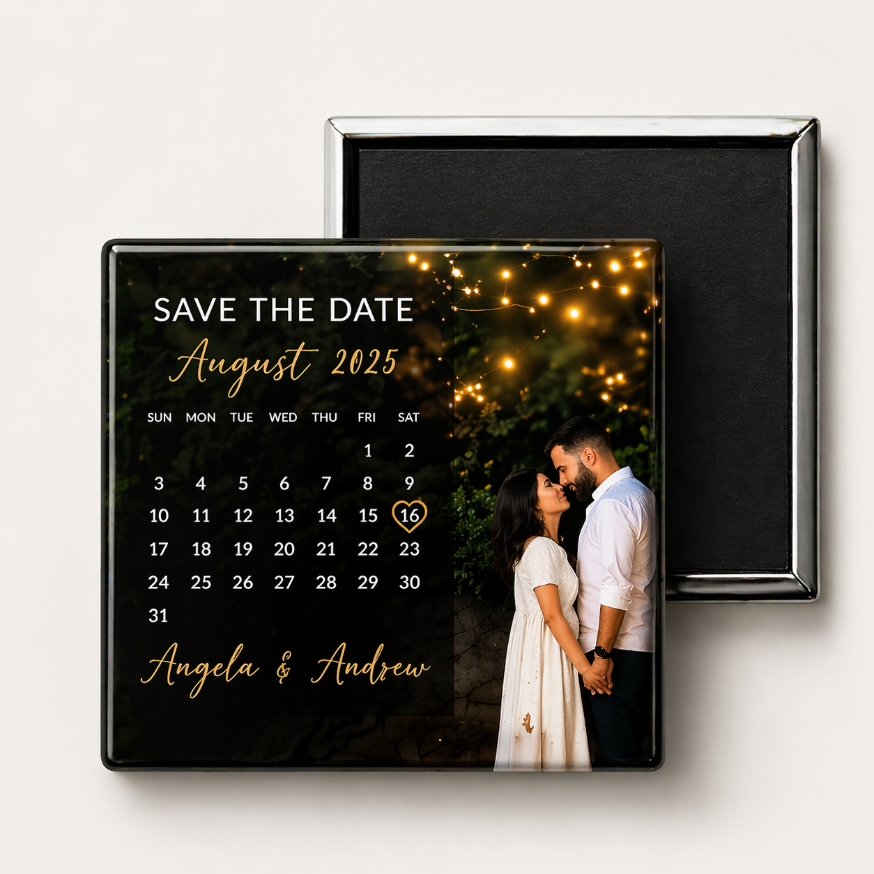 Close up shot showing the thick edge and glossy finish of our premium photo magnets.